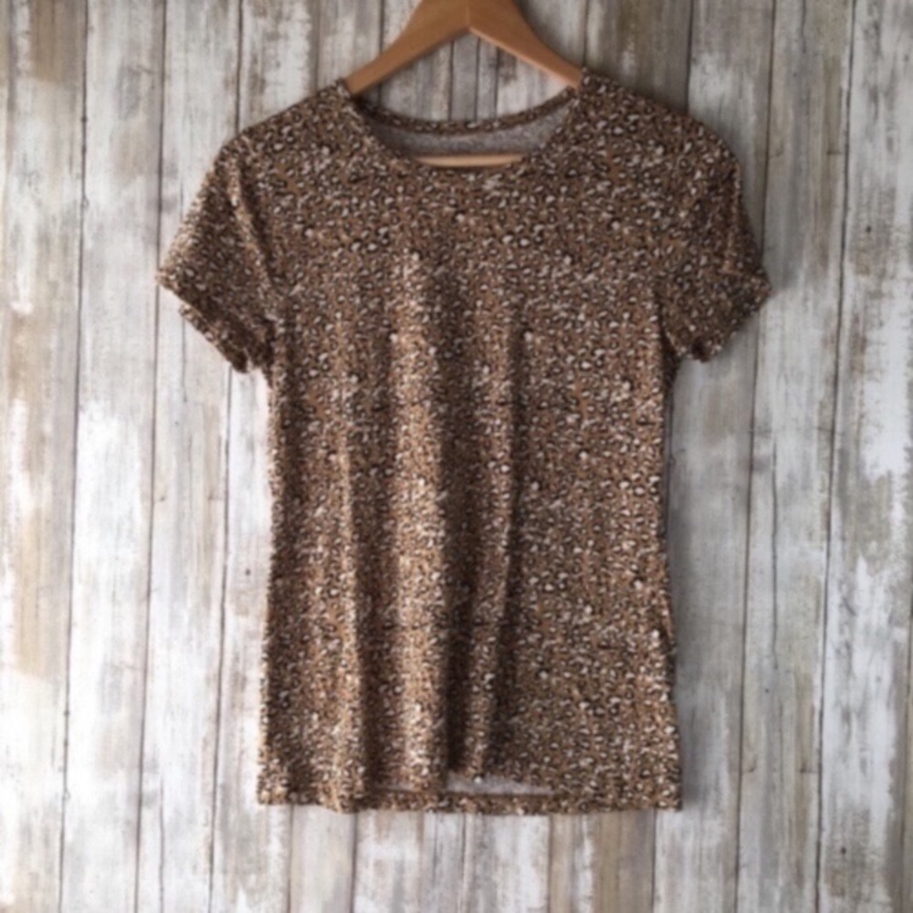 J.Crew Leopard Print Studio Tee Small Brown Black Casual Cotton Top